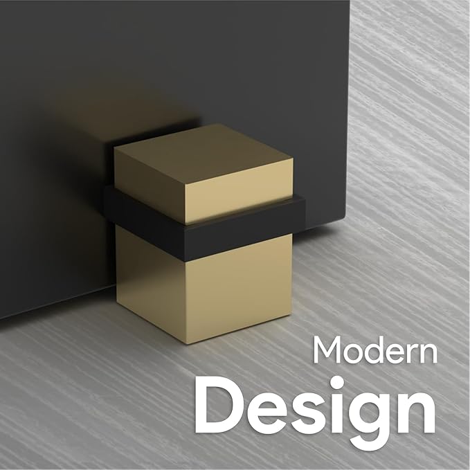 Mega Handles Square Floor Door Stopper, Quickly Installed Wall Protector Stopper, Wall Protectors from Door Knobs, Floor Door Stop with Mounting Hardware Included - Satin Brass - 1.5 Inch
