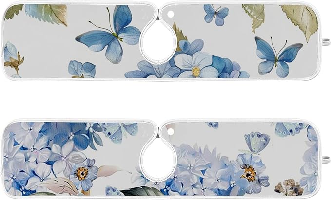 Sink Faucet Absorbing Mat Kitchen Sink Splash Guard Splash Faucet Drip Catcher for Bar RV Bathroom 2PCS 14.9x5.5in Watercolor Hydrangea Butterfly