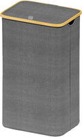 SUOCO Laundry Hamper with Lid, 29 Gal (110L) Clothes Basket with Bamboo Handles, Large Foldable Laundry Hamper for Bedroom, Bathroom, Dorm, Laundry Room - Grey