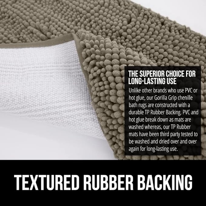 GORILLA GRIP Bath Rug Mat 30x20, Thick Soft Absorbent Chenille, Quick Dry Microfiber Mats, Rubber Backing Washable Shower Floor Rugs, US Designed Bathroom Bathmat Home Decor Accessories, Latte