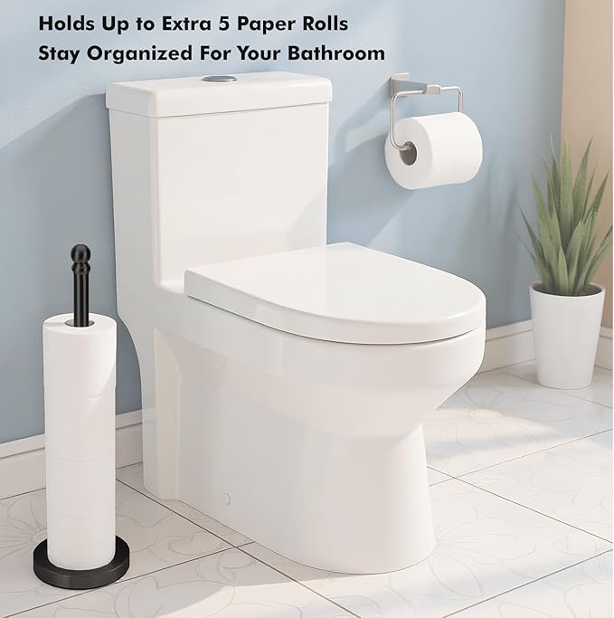 Toilet Paper Holder Stand Holding Up to 5 Paper Rolls, Free-Standing Spare Rolls Storage Holder, Stainless Steel (Black)