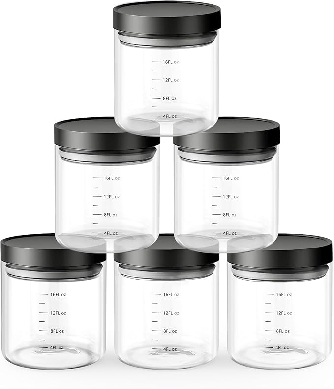 Danbark Set of 6 18oz Airtight Glass Storage Canisters with Lids - Pantry Organizers and Storage Glass for Kitchen - for Pantry, Flour, Sugar, Coffee, Tea, Pasta, Rice, and Snacks - Black