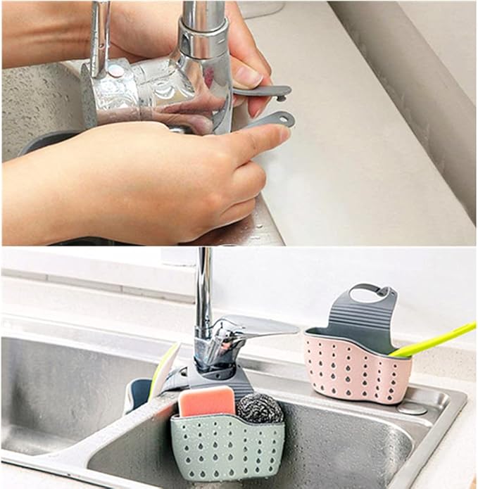 Kitchen Sink Caddy Sponge Holder Hang Basket for Scrubber Dish Brush Kitchen Accessories Organizer (off-white)