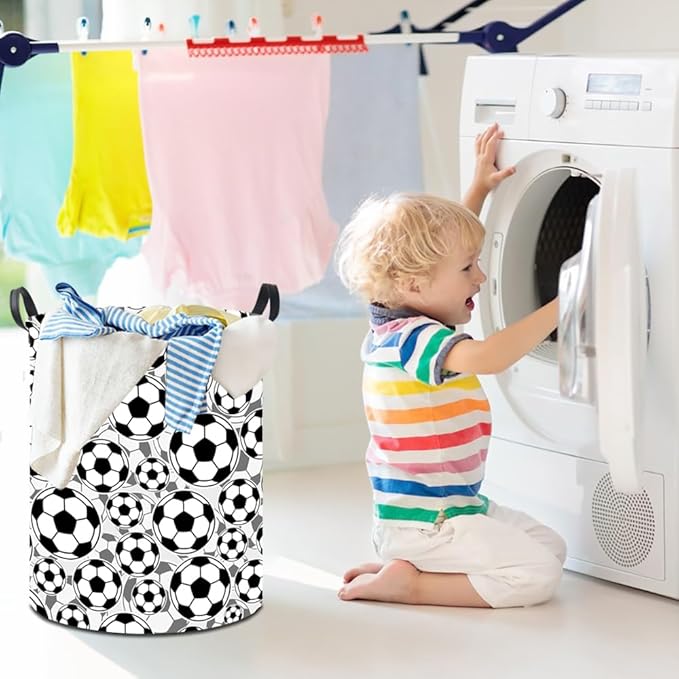 19.7" Football Laundry Basket,Kids Dirty Clothes Hamper,Waterproof Toys Storage Bin,Room Decor,Gift Baskets,Baby Nursery Hamper(Shadow Football)
