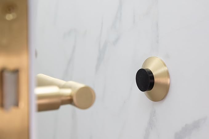 EVI Door Stoppers | Brass Door Handle Stopper - Adhesive and Screw Fastening - Protector Rubber - 1.77 x 0.66 Inch Door Stopper