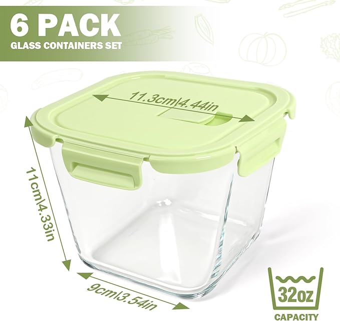 Glass Soup Containers with Lids 32 oz, 4 Cup Glass Storage Containers, Tall Borosilicate Glass Food Storage Containers for Lunch, Ice Cream, Travel and Deli, Soup Freezer Safe Containers with Lids