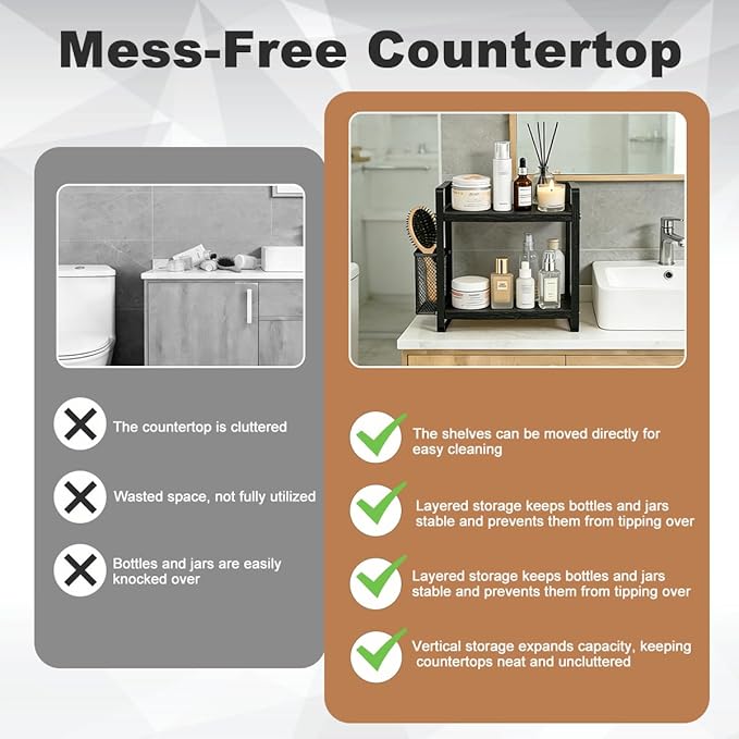 2-Tier Kitchen Storage and Organisation Rack with Side Baskets, Multifunctional Spice Rack Coffee Station Organizer for Kitchen, Coffee Bar, Bathroom, Office