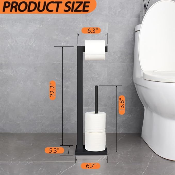 GERZWY SUS 304 Stainless Steel Toilet Paper Holder, Free Standing Lavatory Pedestal Toilet Paper Stand with Reserve, Matte Black DZY004-BK