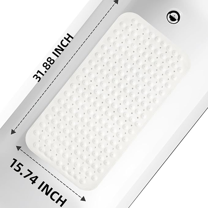 ZHICHENG Bath Mat - Shower Mat Non Slip - Long 31.88 x 15.74 Inch Bathroom Mats for Tub Nonslip - Anti Slip Bathmats - Bathtub Mat Non Slip with Massage Particles (White)