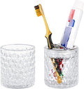 2pcs Toothbrush Holders for Bathrooms,Glass Toothbrush Holder and Bathroom Tumbler Set,Toothbrush and Toothpaste Holder with Divider,Bathroom Toothbrush Cup Holder (Clear and Silver)