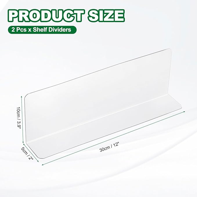 uxcell 2pcs Clear Shelf Dividers, 12"x3.9" Plastic L-Shaped Shelf Separator, Transparent Organizer Divider for Supermarket Store Commodity Classification