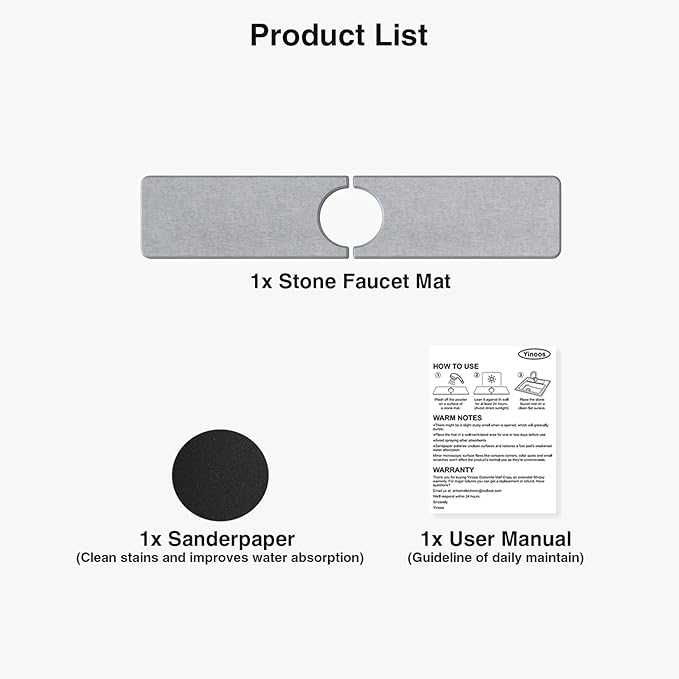 20" x 4" Stone Faucet Mat for Kitchen Sink, Quick Drying Diatomite Sink Tray, Faucet Sink Splash Guard for Prevents Moisture Buildup (Light Gray)