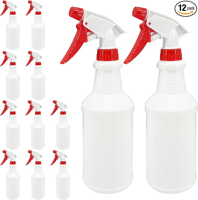 16 Oz Spray Bottle (12 Pack),Spray Bottles for Cleaning,Reusable Empty Refillable Solutions Plastic Bottle,Spray Bottle Bulk for Garden,Plants,Water,Kitchen and Commercial