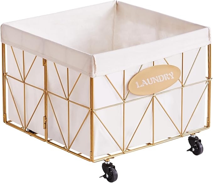 Mxfurhawa Laundry Hamper, 65L Collapsible Laundry Basket Large Capacity Metal Laundry Hamper with Removable Liner, Rolling Wheels and Collapsible Design for Storage and Organization (65L Square)
