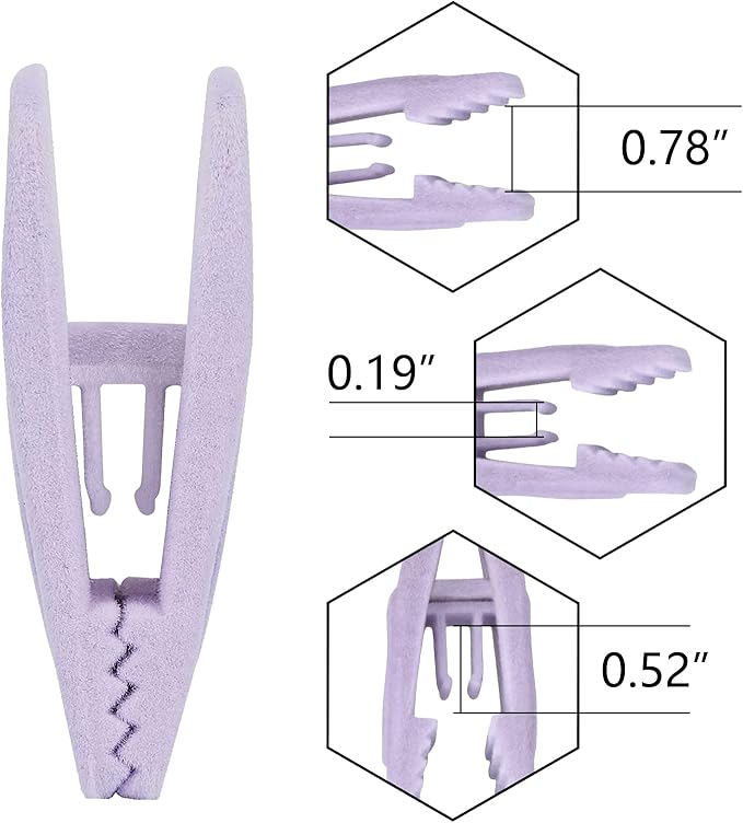 Tinfol Velvet Hanger Clips Light Purple, 24Pcs Pant Hangers Velvet Clips, Large Opening Clip Clothes Pin, Strong Finger Clip Perfect for Thin Skirt Pant Hangers
