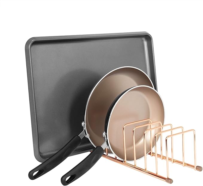 FitWell Kitchen Bakeware Organizer,Plate Racks,Rack for Plastic Lids,Cutting Boards,Cookie Sheets,Pots & Pans Holder,Compact Kitchen Storage,Cabinet Organizer (Copper)