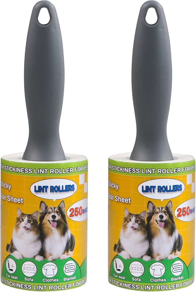 Sunroda Lint Roller Pet Hair Value Pack of 500 Sheets, Extra Sticky Lint Remover for Dog & Cat Fur, Clothes, Furniture, Couches Reusable Rollers for Fuzz, Fluff & Hair (White, 2 Count / 500 Sheets)
