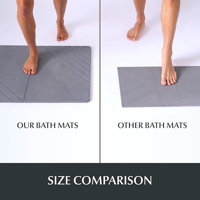 Water Stone Quick-Drying Bath Mat, Large (30.7” x 23.6”), Gray - Eco-Friendly, Non-Slip, Super Absorbent Bathroom Shower Mat for Superior Comfort & Safety