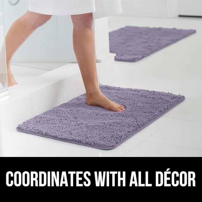 GORILLA GRIP Bath Rug Mat 30x20, Thick Soft Absorbent Chenille, Quick Dry Microfiber Mats, Rubber Backing Washable Shower Floor Rugs, US Designed Bathroom Bathmat Home Decor Accessories, Light Purple