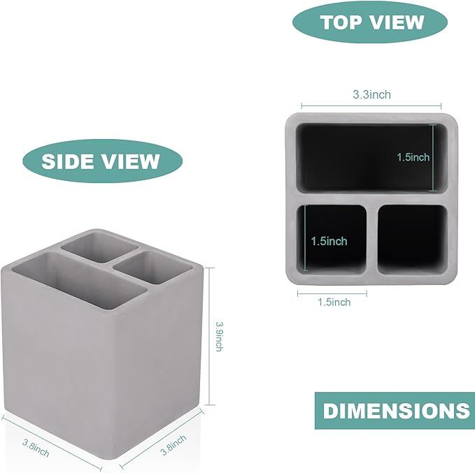 Diatomite Toothbrush Holders for Bathrooms, Electric Toothbrush and Toothpaste Holder 3 Slots Tooth Brush Organizer for Bathroom Countertop, Shower, Vanity - Dark Gray