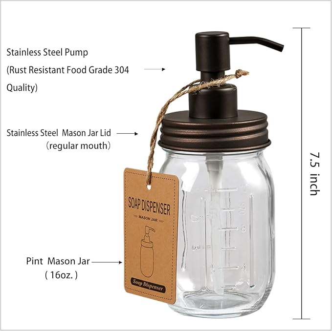 Amolliar Mason Jar Bathroom Accessories Set(4 Pack) -Bronze-Lotion Soap Dispenser&Qtip Holder Set&Toothbrush Holder-Rustic Farmhouse Decor Apothecary Jar Bathroom Countertop,Vanity Organize (Bronze)