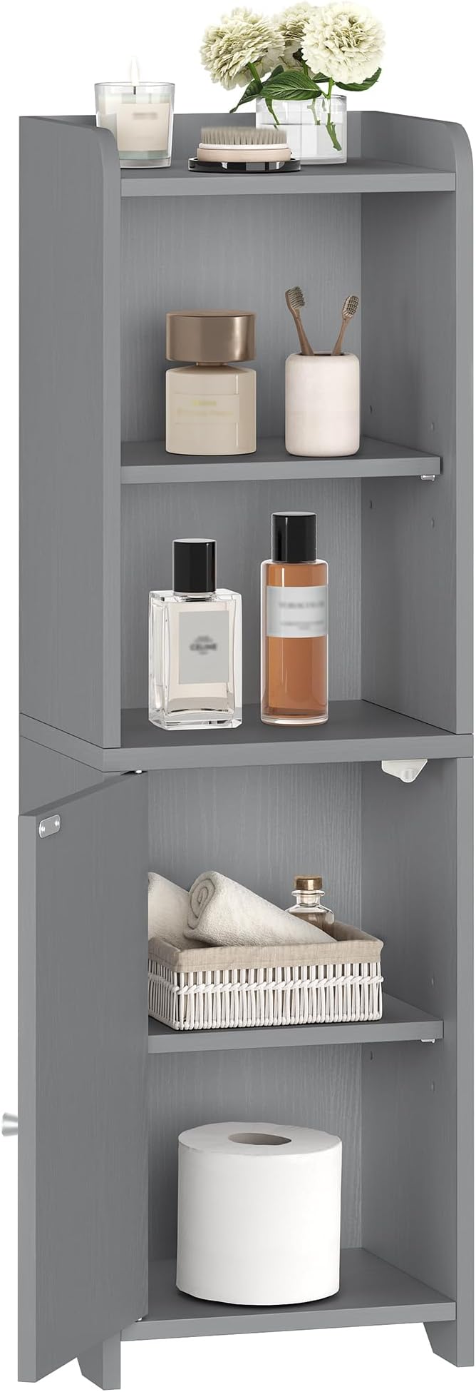 Bathroom Storage Cabinet, Corner Floor Cabinet with Doors and Adjustable Shelf, Narrow Toilet Paper Cabinets, Bathroom Organizer for Small Spaces, Gray BC39721X