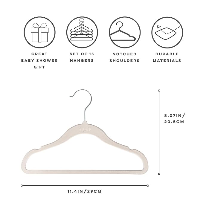 3 Sprouts Baby Closet Organizer Set - 15 Nursery Hangers with 8 Size Dividers, Closet Dividers for Baby Clothes and Clothes Organizer for Infant to Toddler Clothing - Cream Hangers & Terrazzo Dividers