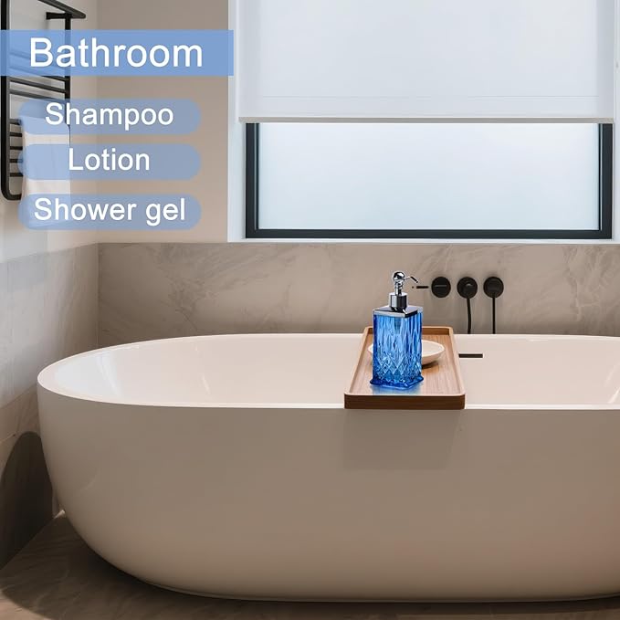 10Oz Blue Glass Soap Dispenser with Silver Pump,Lead-Free Thick-Cut Glass,Countertop Soap Dispensers for Bathroom & Kitchen,Square