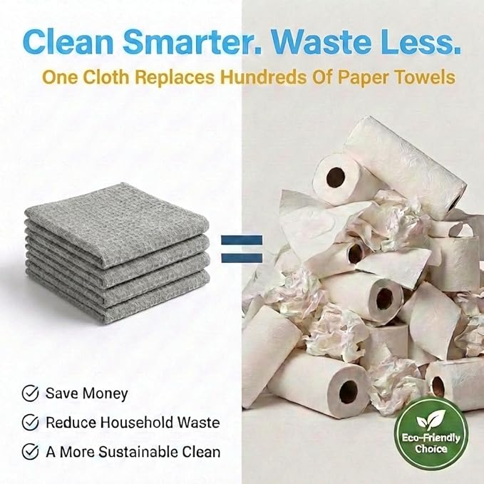Waffle Weave Microfiber Cloths - 12 x 12 inches - Lint Free Cloth, Streak-Free Absorbent Microfiber Glasses Cleaning Cloth, Screens, Dusting & Appliances - 12 Pack Premium Cloth Wipes