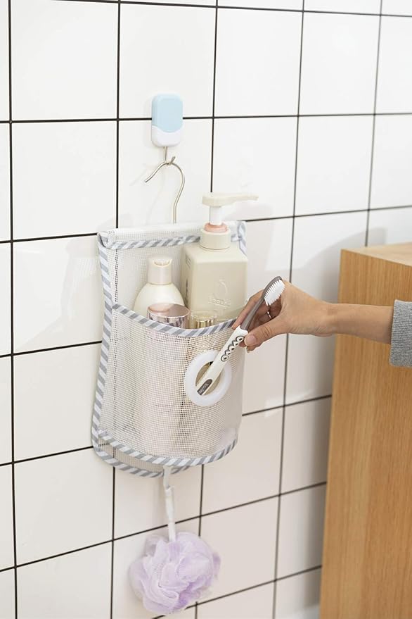 ALYER Small Hanging Mesh Shower Caddy,Series Toiletry and Bath Accessories Organizer (Stripe)