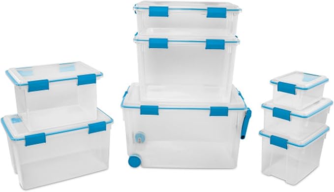 Sterilite 6-Pack Gasket Box, Weather-Resistant Storage Bins with Latching Lids, 7.5 Quart - Heavy-Duty Organizing Containers for Closet, Bathroom, and Office