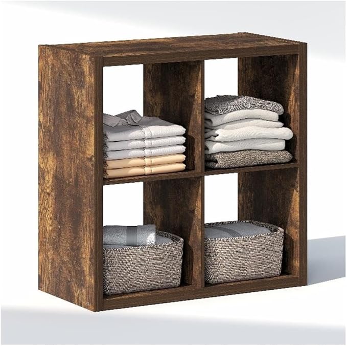 Furinno Cubic Closet Organizers and Storage, 4-Cube Closet Organizer, Open Shelf Closet Storage, Extra Thick Frame for Wardrobe, Bedroom, Living Room, Amber Pine