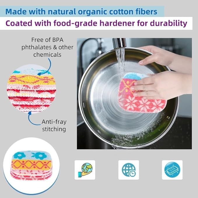 Amarelle GEN II Dish Washing Scrubbers (5-Pack), Made in Green Kitchen Scrubbers for Dishes, Non Scratch Pot & Pan Scrubber, Dual-Sided Heavy-Duty Scouring Pads, Reusable (Nordic Folk)