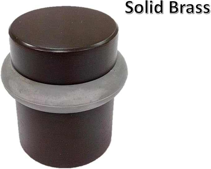 QCAA Cylindrical Floor Mount Door Stop, Height 1-1/2", Solid Brass, US10B ORB Oil Rubbed Bronze, Made in Taiwan, 1 Pack
