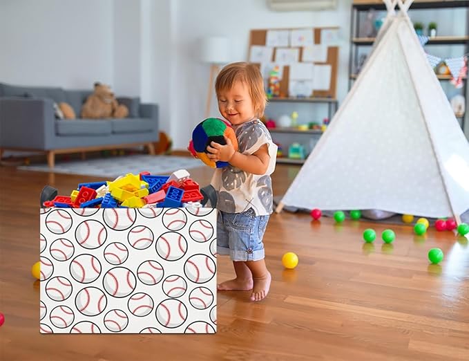 Rectangular Storage Basket，Collapsible Storage Bin，Book Box, Toy Organizer with Handles,,Room Decor.Gift Basket(Big Baseball)