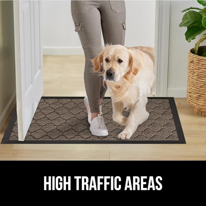 GORILLA GRIP 100% Waterproof All-Season WeatherMax Doormat 35x23, US Designed Natural Rubber, Stain and Fade Resistant, Low Profile Indoor Outdoor Door Mats, Easy Clean Patio Mat, Beige Quatre