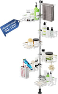 Shower Caddy Corner Tension Pole, Stainless Steel Rustproof 6 Shelves Bathroom Organizer with Towel Bar & Toothbrush Holder, Adjustable Shower Shelf for Renters - Family Stand Storage Rack
