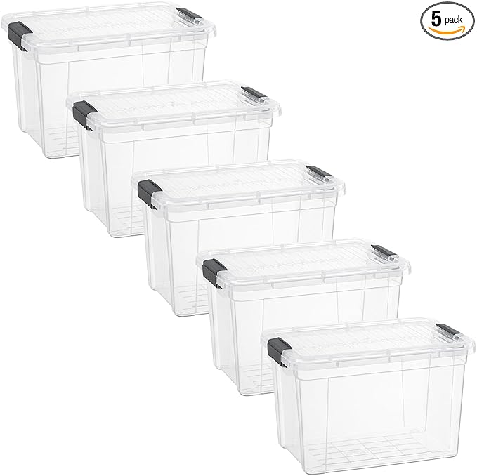 Superio Clear Storage Boxes with Lids, 8.75 Quart Plastic Container Bins for Organizing, Stackable Crates, BPA Free, Non Toxic, Odor Free, Organizers for Home, Office and Dorm, 5 Pack