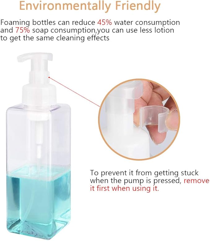 UUJOLY Foaming Soap Dispenser 650ml (22oz) Refillable Plastic Pump Bottle for Liquid Soap, Shampoo, Body Wash (2 Pcs) (Clear)