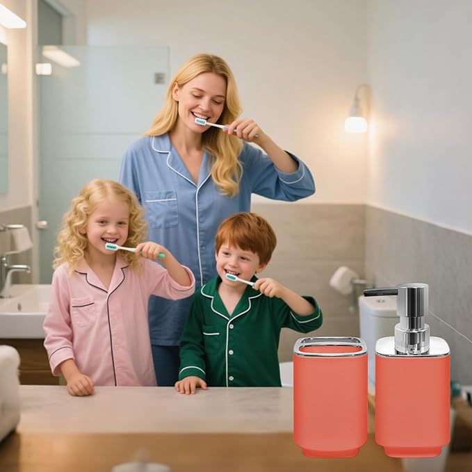 2Pack Orange Bathroom Accessories Set, Bohemian Bathroom Sink Set, Contain Soap Dispenser, Toothbrush Holder, Bathroom Toothbrush Holder Set