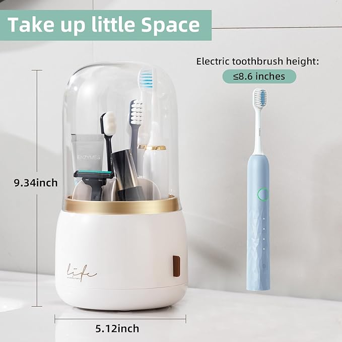 CLOKTA Toothbrush Holders for Bathrooms, Rotating 7 Slots Electric Toothbrush Holders with Cover, Countertop Toothpaste Organizers (White)