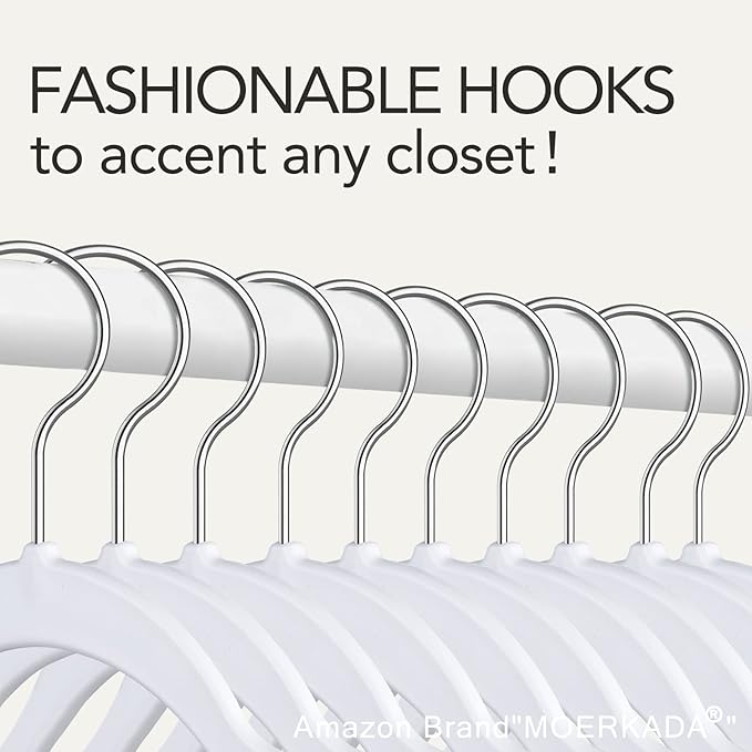 Hangers 50 Pack,Ultra-Thin Plastic Clothes Hangers (17.7 Inch) - Space-Saving Slim Hangers with Non-Slip Grooves for Wardrobe, Closet & Dorm Organization(White)