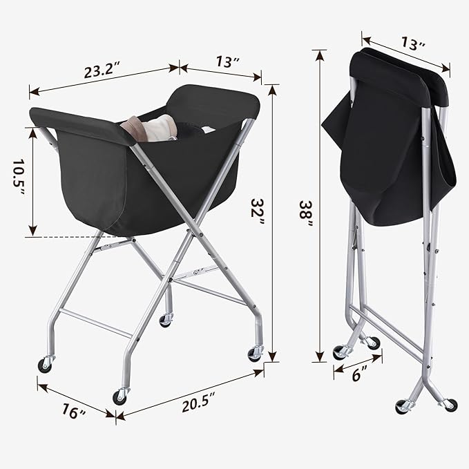 ELYKEN Laundry Cart with Wheels, 32”H Easy Rolling Laundry Hamper with Removable Liner Bag, Sturdy Metal Frame Clothes Basket with 4 Casters and 2 Brakes
