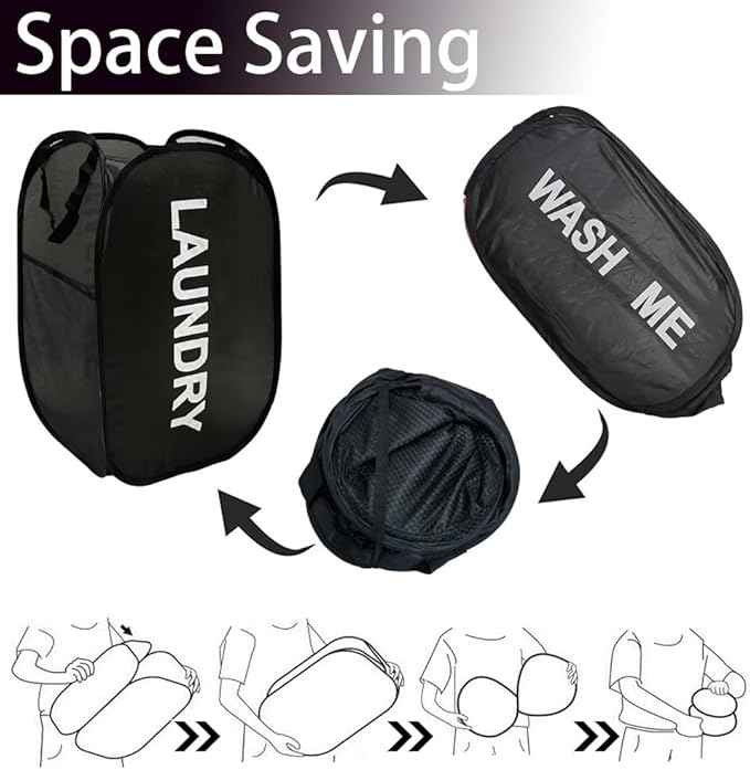 Collapsible Laundry Basket Foldable Laundry Hamper Pop Up Basket Dirty Clothes Hamper for College Dorm, Travel, Cruise, Hotel, Black