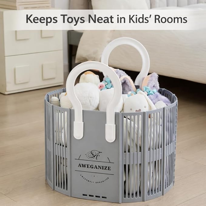 40L Collapsible Plastic Laundry Basket with Strong Handles – Sturdy Space-Saving Design for Daily Laundry Loads, Apartment & Home Use – Grey