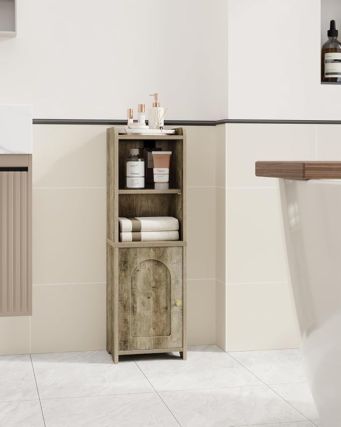Bathroom Storage Cabinet, Corner Floor Cabinet with Doors and Adjustable Shelf, Narrow Toilet Paper Cabinets, Bathroom Organizer for Small Spaces, Rustic Greige BC39705X