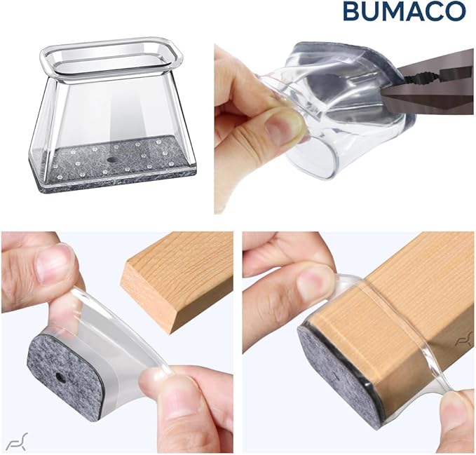 BUMACO Chair Leg Floor Protectors Rectangle Chair Leg Protectors for Hardwood Floors Silicone Pads Covers to Protect Floors(Clear-40 Pcs, Rectangle M Fit (L:1-1/8” ~ 1-1/2”,W:3/4” ~ 1”)