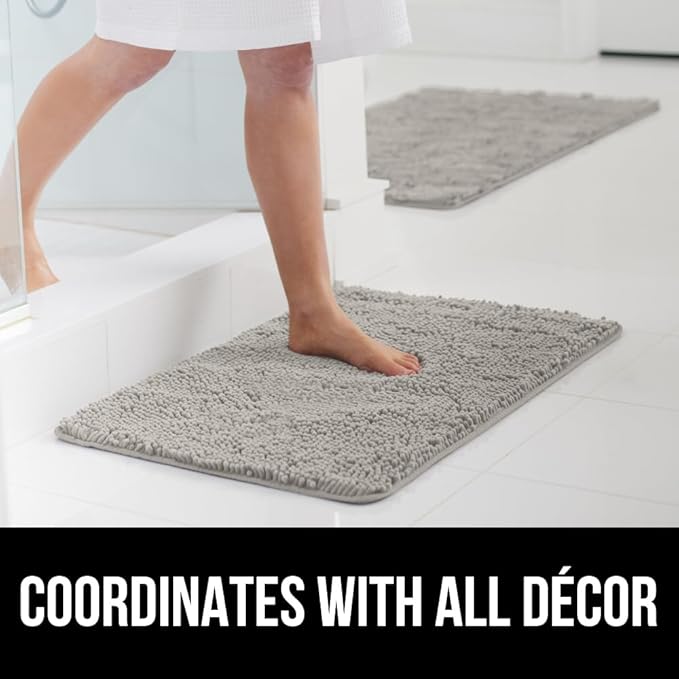 GORILLA GRIP Bath Rug Mat 60x24, Soft Absorbent Chenille, Quick Dry Microfiber Mats, Rubber Backing Washable Shower Floor Rugs, Bathmat Runner, US Designed Bathroom Home Decor Accessories Light Gray