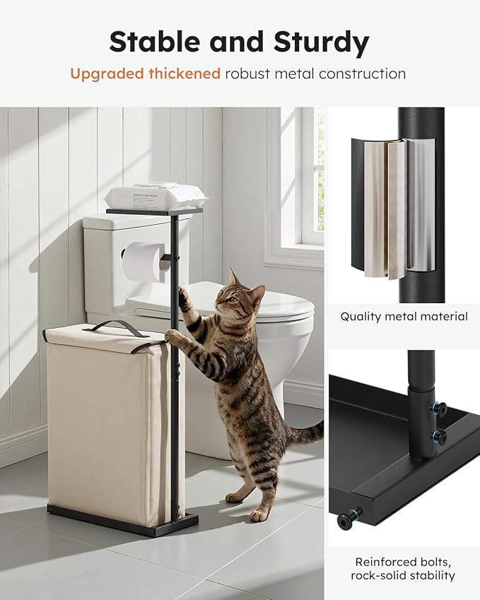 SOLEDI Freestanding Toilet Paper Holder Stand,Bathroom Toilet Paper Storage Organizer with Lid for up to 12 Rolls,Featuring Shelf and Sturdy Metal Base,Beige