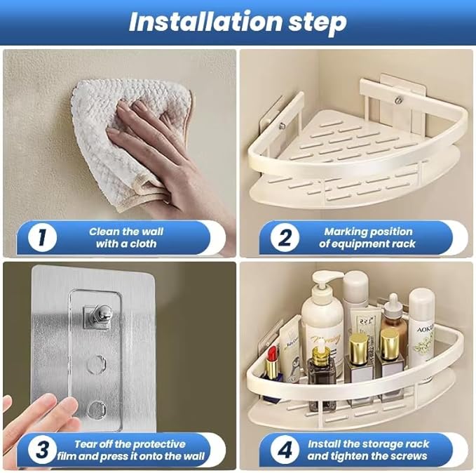 2LWAT Wall Mounted Shower Organizer, 2 Tier No Drilling Adhesive Shelf, Bathroom Shower Caddy with Hooks, Suction Cup, White